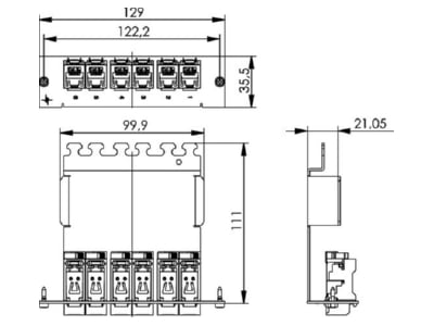 Dimensional drawing Telegaertner J02021A0037 Patch panel copper 6x RJ45 8 8 