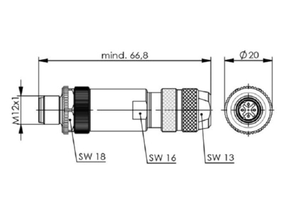 Dimensional drawing Telegaertner J80026A0200 Modular plug
