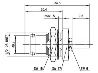 Dimensional drawing Telegaertner J01001C0028 BNC jack connector