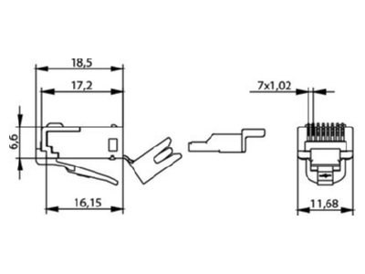 Dimensional drawing 1 Telegaertner J00026A0165 Modular plug
