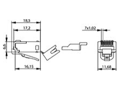Dimensional drawing 2 Telegaertner J00026A0165 Modular plug
