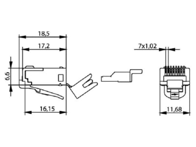 Dimensional drawing 3 Telegaertner J00026A0165 Modular plug