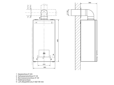 Mazeichnung Vaillant turboMAG 115 1 E Gas Durchlaufwasserhitzer mit Geblaese