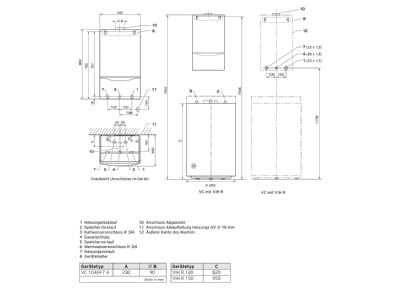 Mazeichnung Vaillant VC 104 4 7 A E Wandheizgeraet Kamin