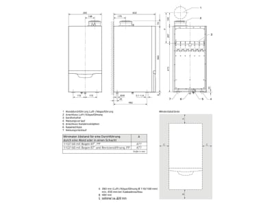 Mazeichnung Vaillant VC 806 5  5 E Gas Wandheizgeraet Brennwerttechnik