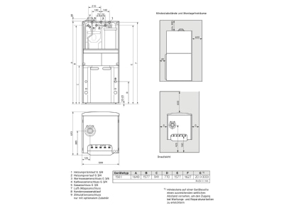 Dimensional drawing Vaillant VCC 206 4 5 150 E Standing combination boiler  integrated