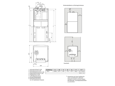 Dimensional drawing Vaillant VCC 266 4 5 150 E Standing combination boiler  integrated