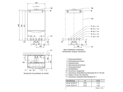 Mazeichnung Vaillant VCW 204 4 7 A P Wandheizgeraet Kamin