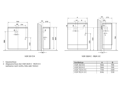 Mazeichnung Vaillant VGR 30 F 4 Gas Raumheizautomat cremeweiss grau