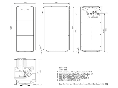 Mazeichnung Vaillant VIH K 300 WW Schichtladespeicher 150 l