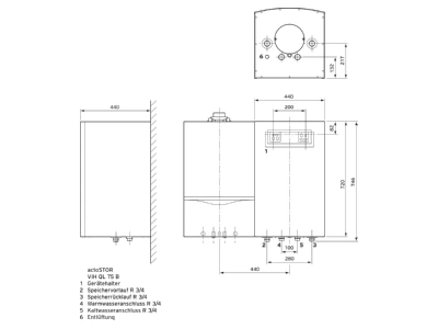 Mazeichnung Vaillant VIH QL 75 Warmwasserspeicher Rechtsmontage