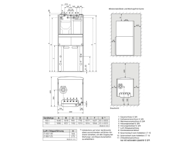Mazeichnung Vaillant VSC D 206 4 5 150 E Kompaktgeraet Brennwert 4 21 kW  E Gas