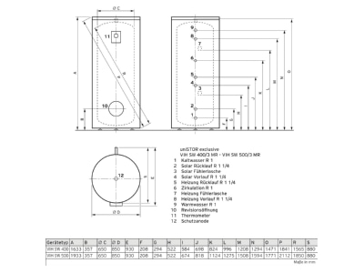 Dimensional drawing Vaillant VIHSW400 3 MR Solar hot water storage heat pump excl  VIH SW400 3MR 