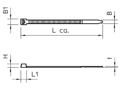 Dimensional drawing OBO 565 4 8x430 SWUV Cable tie 4 8x430mm black