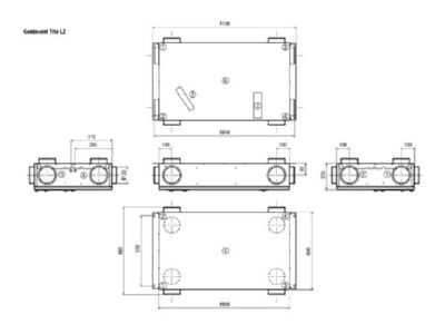 Dimensional drawing Maico Trio LZ Central air supply and  exhaust device