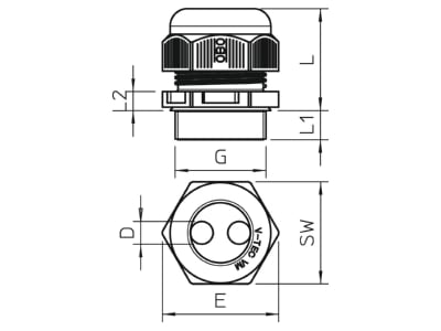 Mazeichnung 3 OBO V TEC VM25 5x4 Kabelverschraubung M25  PA  lichtgrau