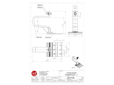 Dimensional drawing K2 Systems 2001928 Photovoltaics roof  facade fastener