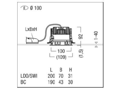 Mazeichnung Zumtobel P INF R  60817788 LED Einbauleuchte 2700K P INF R 60817788