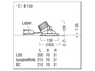 Mazeichnung Zumtobel P INF R  60818030 LED Einbauleuchte 3000K P INF R 60818030