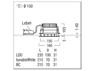 Mazeichnung Zumtobel P INF R  60818078 LED Einbauleuchte 4000K P INF R 60818078