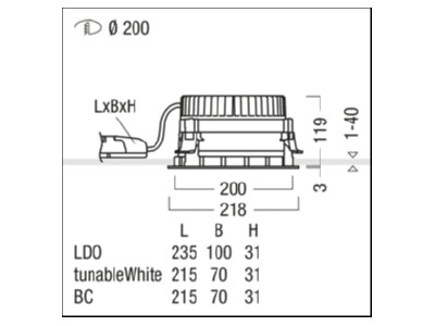 Mazeichnung Zumtobel P INF R  60818107 LED Einbauleuchte 3000K P INF R 60818107