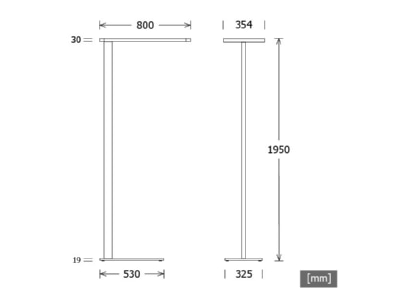 Dimensional drawing LTS PIANO S0800530DIM sw Floor lamp 1x63W LED not exchangeable