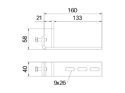 Dimensional drawing 2 OBO BFK 166 58 20 FT Mounting angle bracket for profile rail