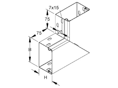 Dimensional drawing Niedax LEWC 60 060 Flat bend for wireway 60x60mm Steel