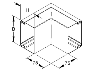 Dimensional drawing Niedax LUAC 40 040 E3 Outer corner for cable duct 40x40mm