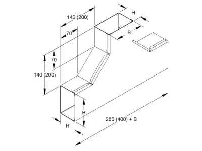 Dimensional drawing Niedax LUTC 100 100 Tee for cable duct 100x100mm