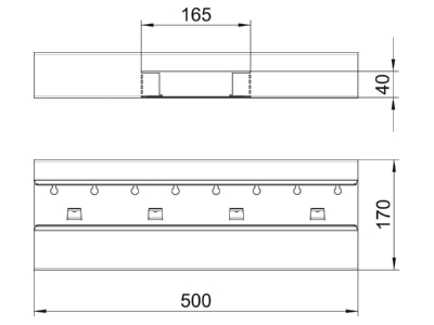 Dimensional drawing 1 OBO GS AT70170RW Tee for wall duct 170x70mm RAL9010
