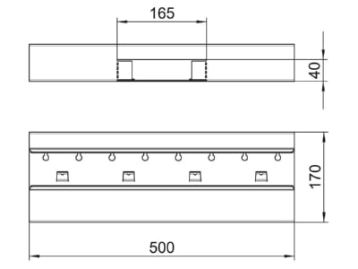 Dimensional drawing 2 OBO GS AT70170RW Tee for wall duct 170x70mm RAL9010