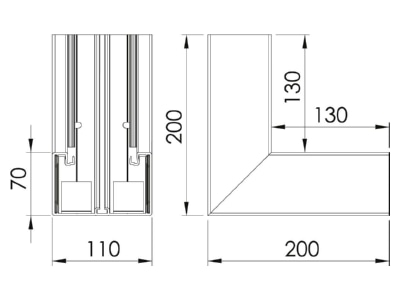 Dimensional drawing 1 OBO GK I70110LGR Inner corner for device mount wireway
