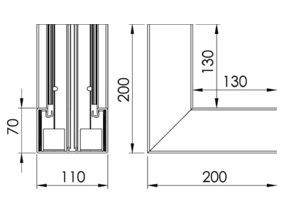 Dimensional drawing 2 OBO GK I70110LGR Inner corner for device mount wireway