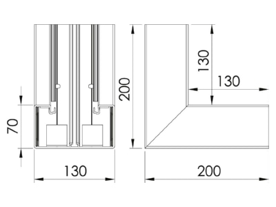 Dimensional drawing 1 OBO GK I70130LGR Inner corner for device mount wireway
