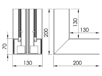 Dimensional drawing 2 OBO GK I70130LGR Inner corner for device mount wireway