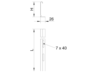 Dimensional drawing 1 OBO TSG 30 FS Separation profile for cable tray 3000mm
