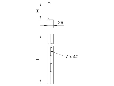 Dimensional drawing 2 OBO TSG 30 FS Separation profile for cable tray 3000mm