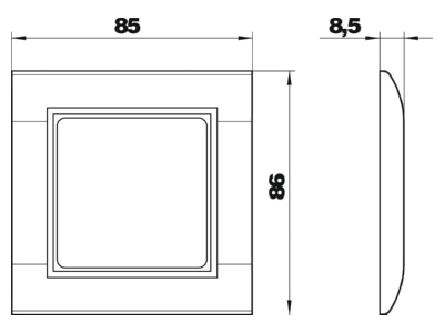Dimensional drawing 1 OBO S990 AR80 1 RW Frame 1 gang white
