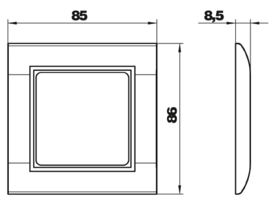 Dimensional drawing 2 OBO S990 AR80 1 RW Frame 1 gang white