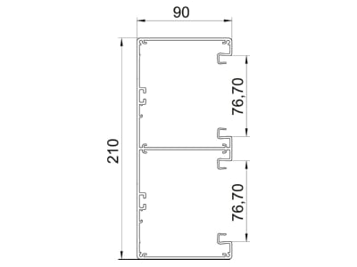 Dimensional drawing 2 OBO GA D90210EL Wall duct 210x90mm