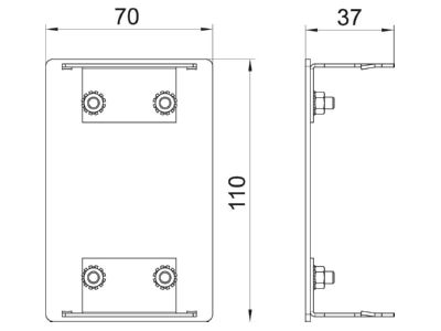 Dimensional drawing 1 OBO GA E70110RW End piece for device mount wireway
