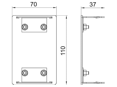 Dimensional drawing 2 OBO GA E70110RW End piece for device mount wireway
