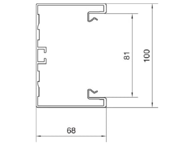 Dimensional drawing 1 Tehalit BRA 651001 rws Wall duct 100x68mm RAL9010
