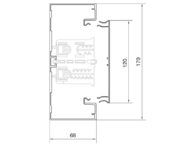 Dimensional drawing 2 Tehalit BRA 651701B ELN Wall duct 170x68mm