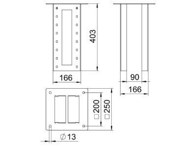 Dimensional drawing 1 OBO ISS160160DB WA Ceiling part for installation column
