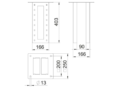 Dimensional drawing 2 OBO ISS160160DB WA Ceiling part for installation column