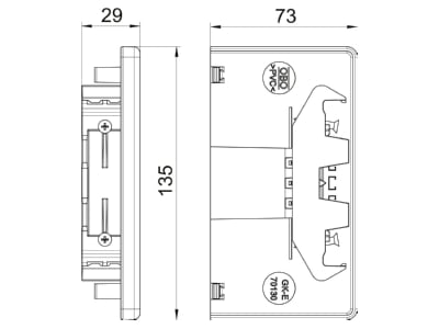 Mazeichnung 1 OBO GK E70130WA Endstueck 70x130mm  PC ABS