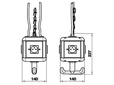 Dimensional drawing 1 OBO VH 4 4SF CEE Socket combination hangable
