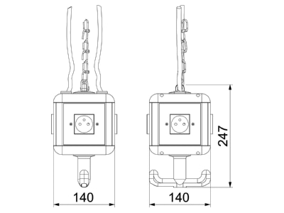 Dimensional drawing 2 OBO VH 4 4SF CEE Socket combination hangable